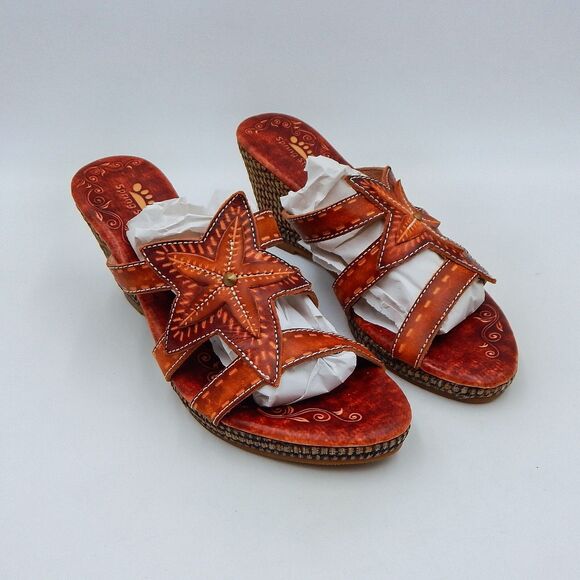 Spring Step Gardenia Leather Tan Brown Slip On Wedge Heel Sandal Size 40 - Picture 3 of 13